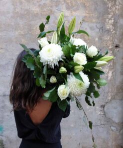 Woman Carrying Big Bun of Flowers